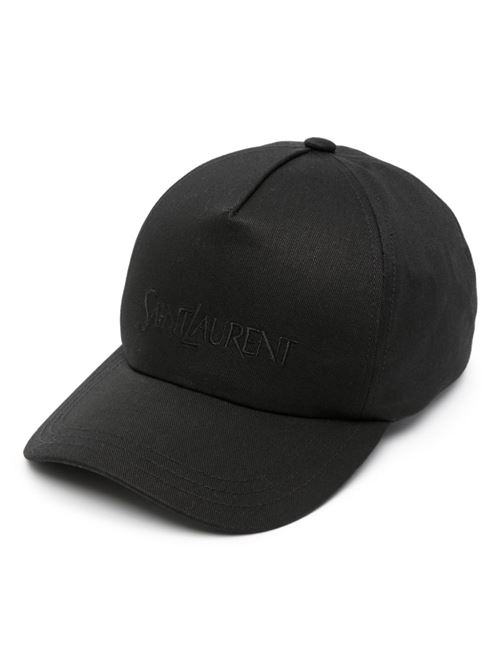 Black cotton-linen blend gabardine cap SAINT LAURENT | 7780633YP191000